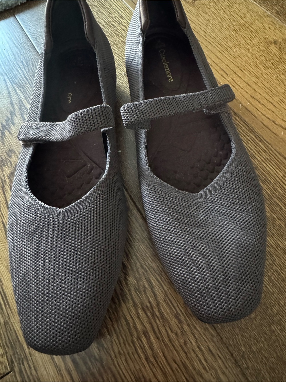 Brown Knit Mary Jane Flats